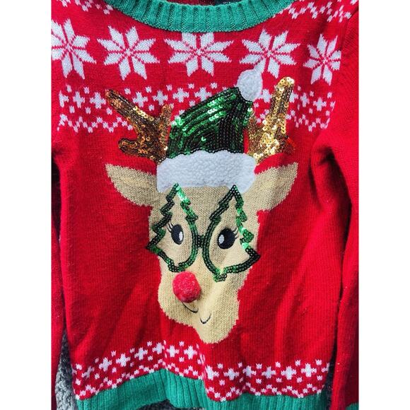 It's Our Time Reindeer Christmas Sweater Girls Size Medium Multicolor Holiday - Picture 3 of 10